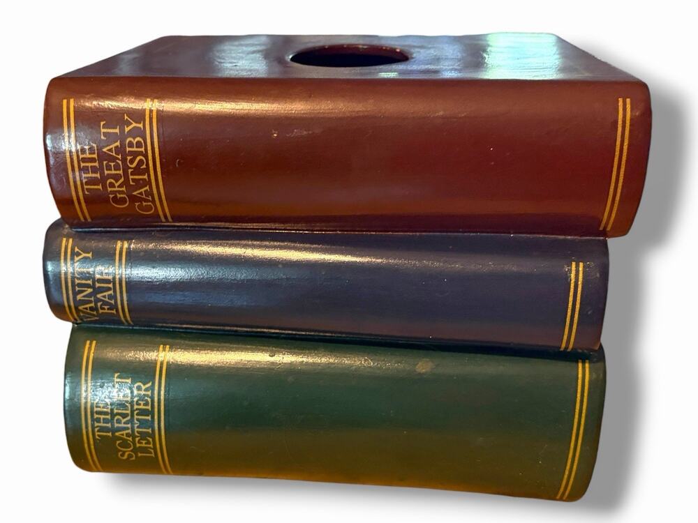 Vintage Bandwagon Faux Books Tissue Box Cover Library Study Decor 1995